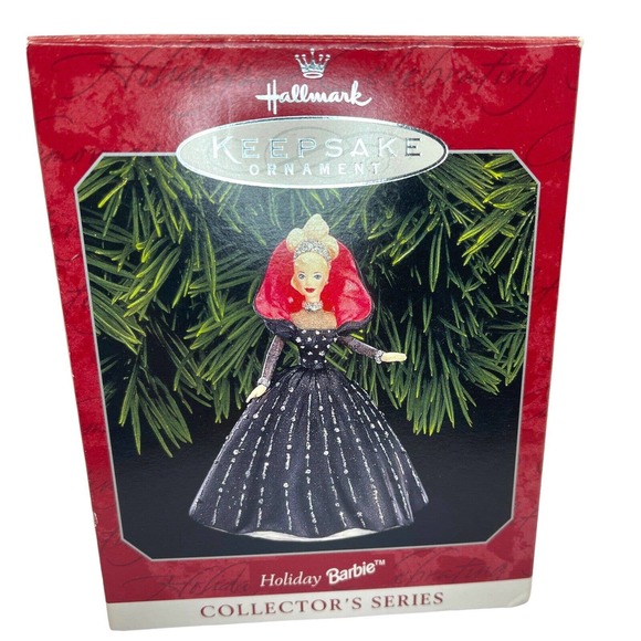Holiday Barbie Doll Christmas Tree Ornament 1998 Hallmark Keepsake Black Dress - Picture 5 of 16